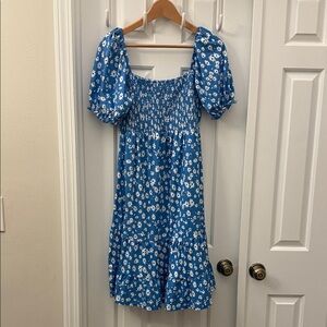 Blue Floral Puff Sleeve Dress